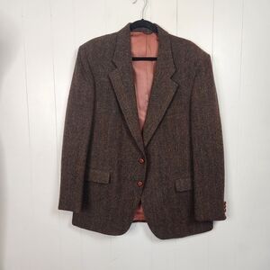 HARRIS TWEED Blazer Mens Pure Scottish Wool Herringbone Brown Vintage Size 44R
